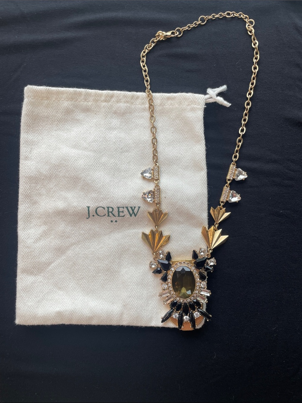 J Crew Gold-Tone Black & Crystal Statement Pendant Necklace - Picture 5 of 5